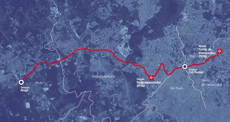 Kat jeyografik nan corredor BRT metropolitano Perimetral Alto Tietê