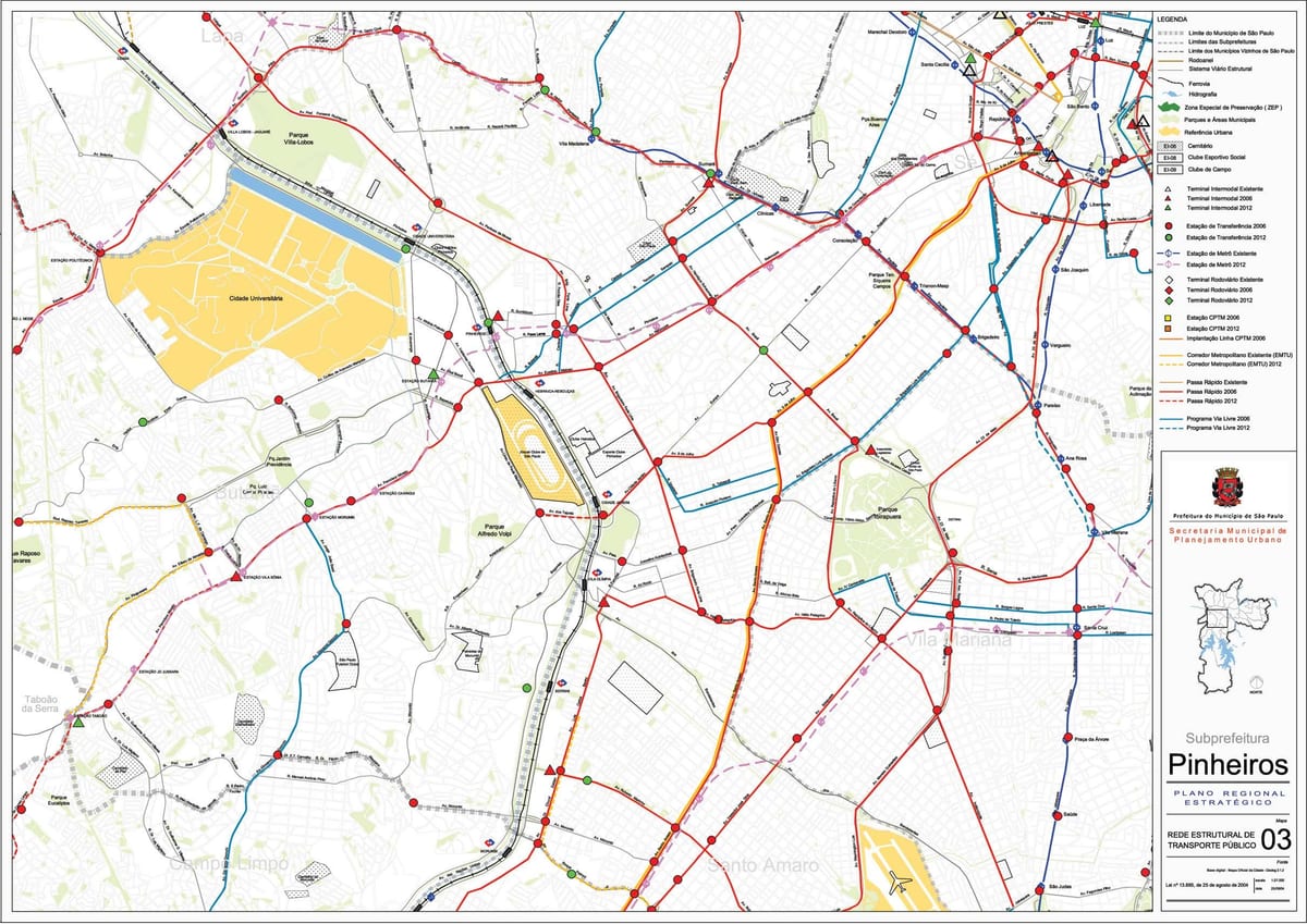 Kat jeyografik nan Pinheiros São Paulo - Piblik transpòte