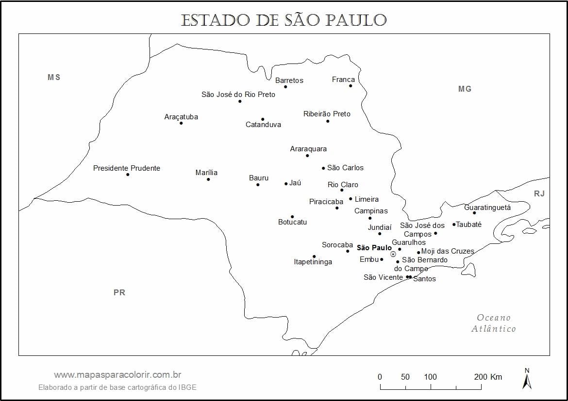 Kat jeyografik nan São Paulo vyèj - prensipal vil yo