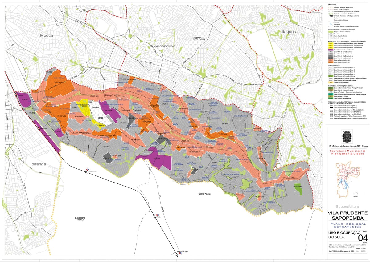 Kat jeyografik nan Vila Prudente São Paulo - Okipasyon a tè la